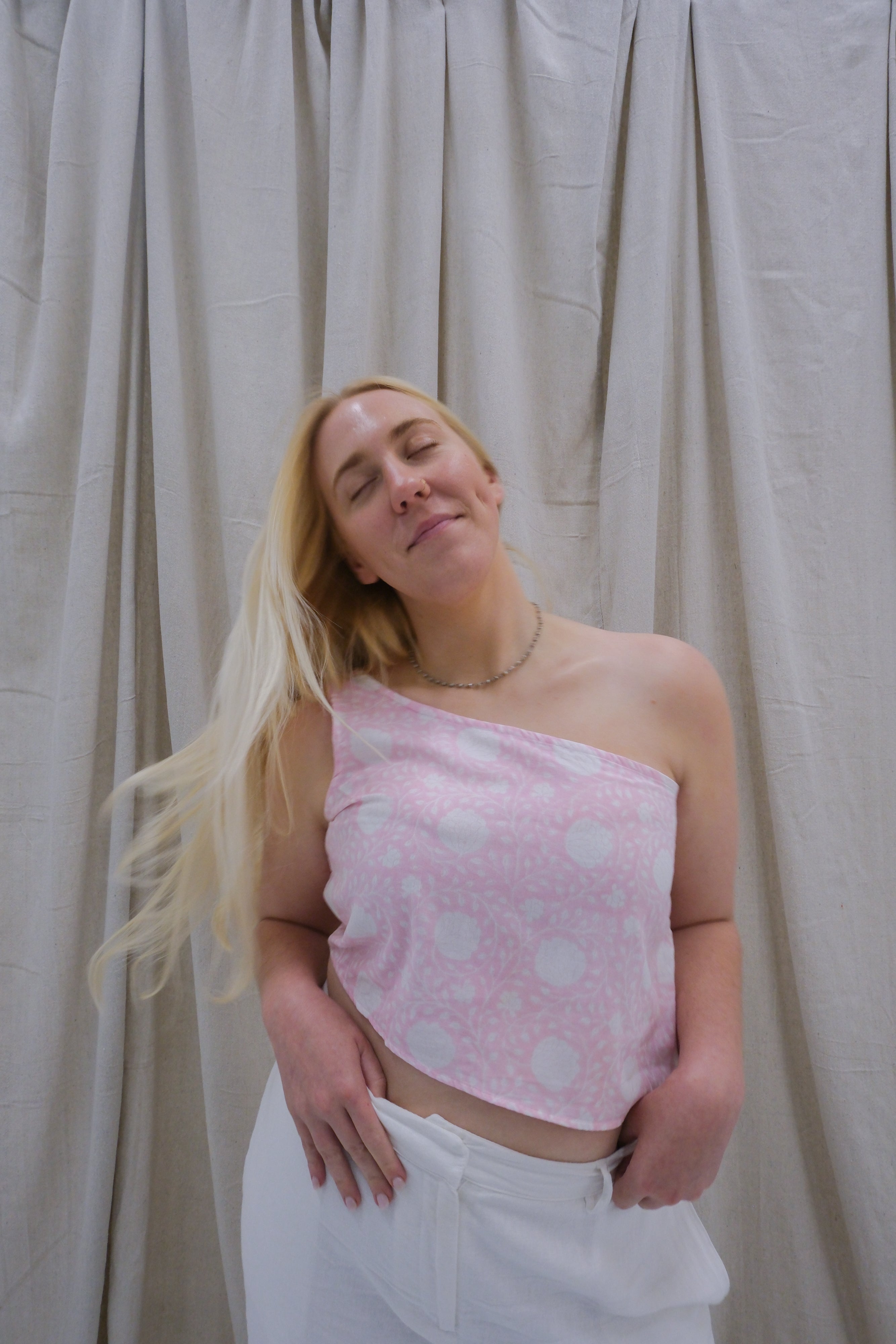 Rani Asymmetric Top - Milky Pink Lotus Buds