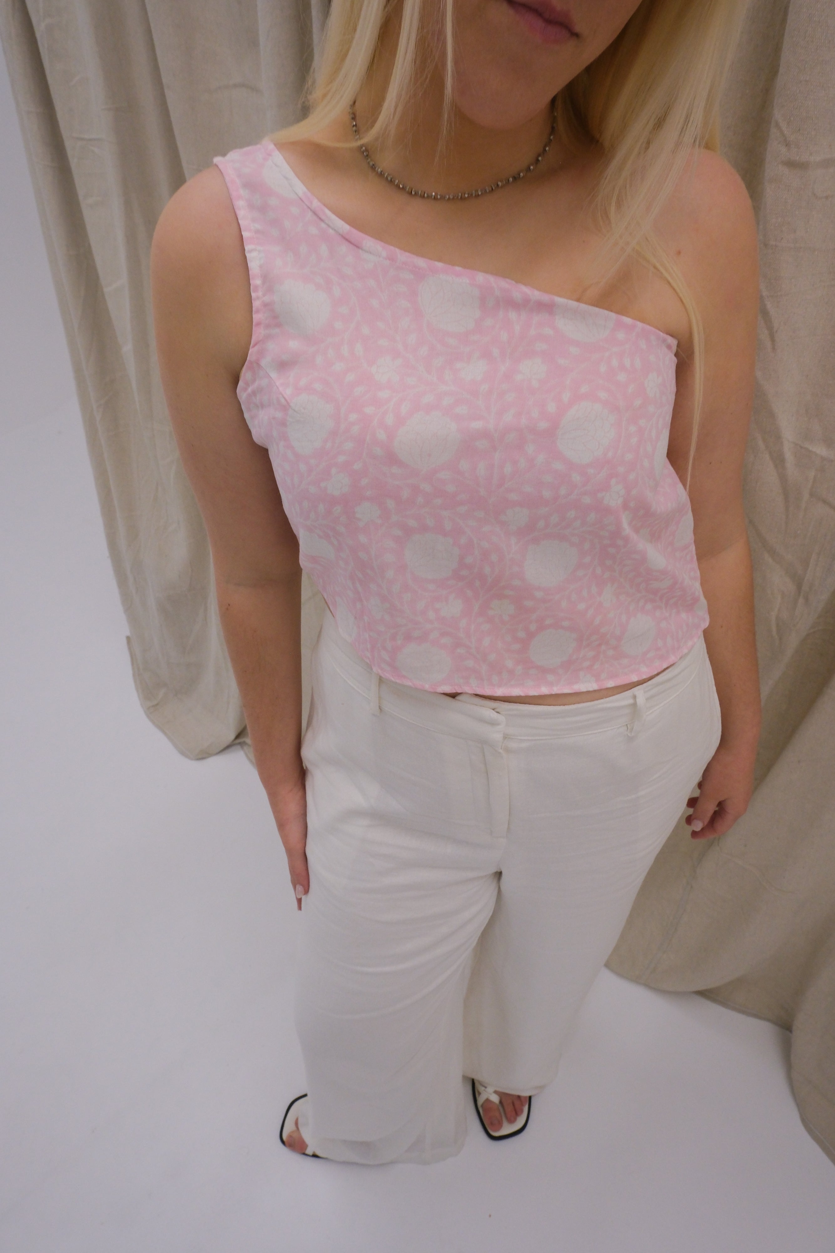 Rani Asymmetric Top - Milky Pink Lotus Buds