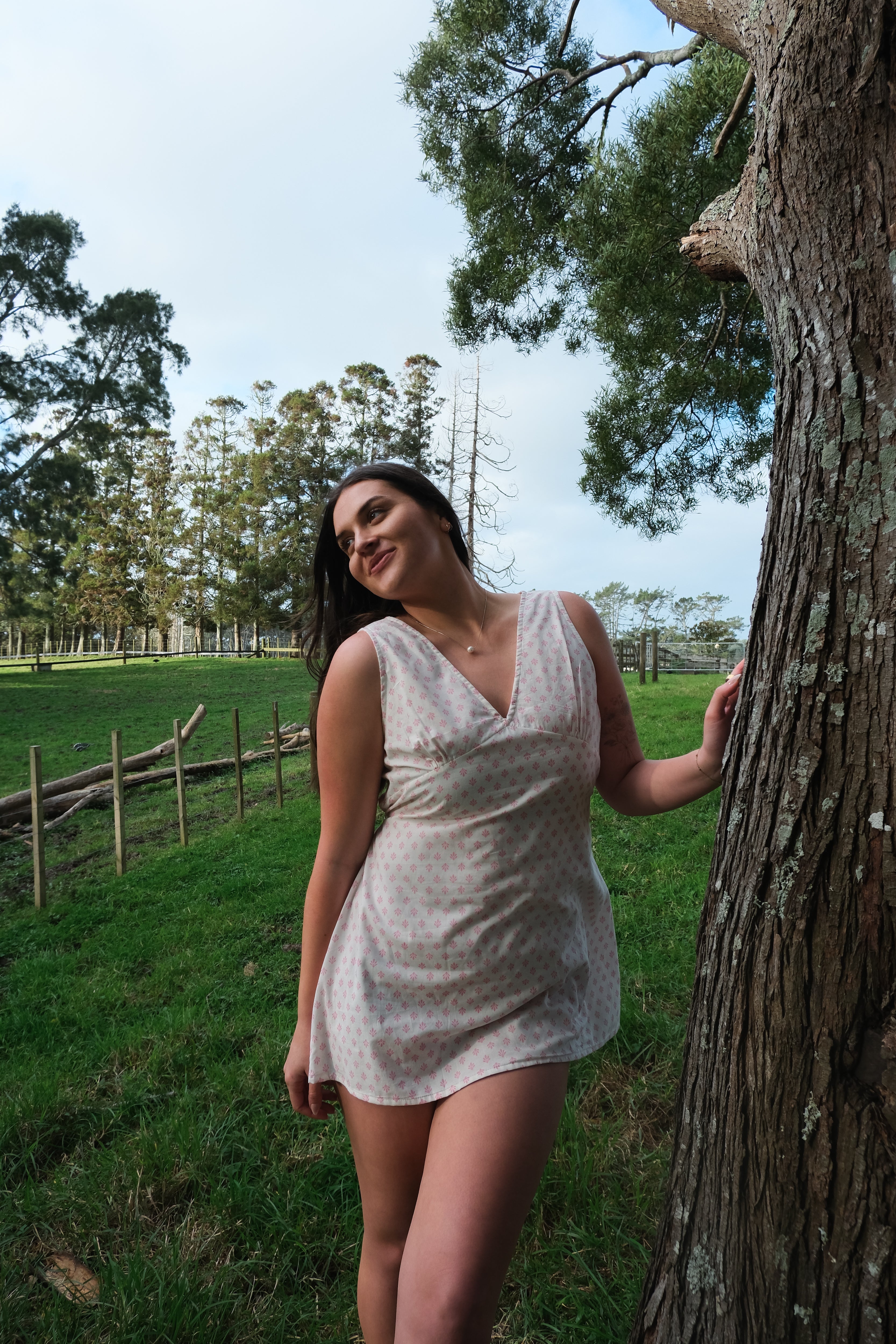 Muse Mini Dress - Lychee Pink & White