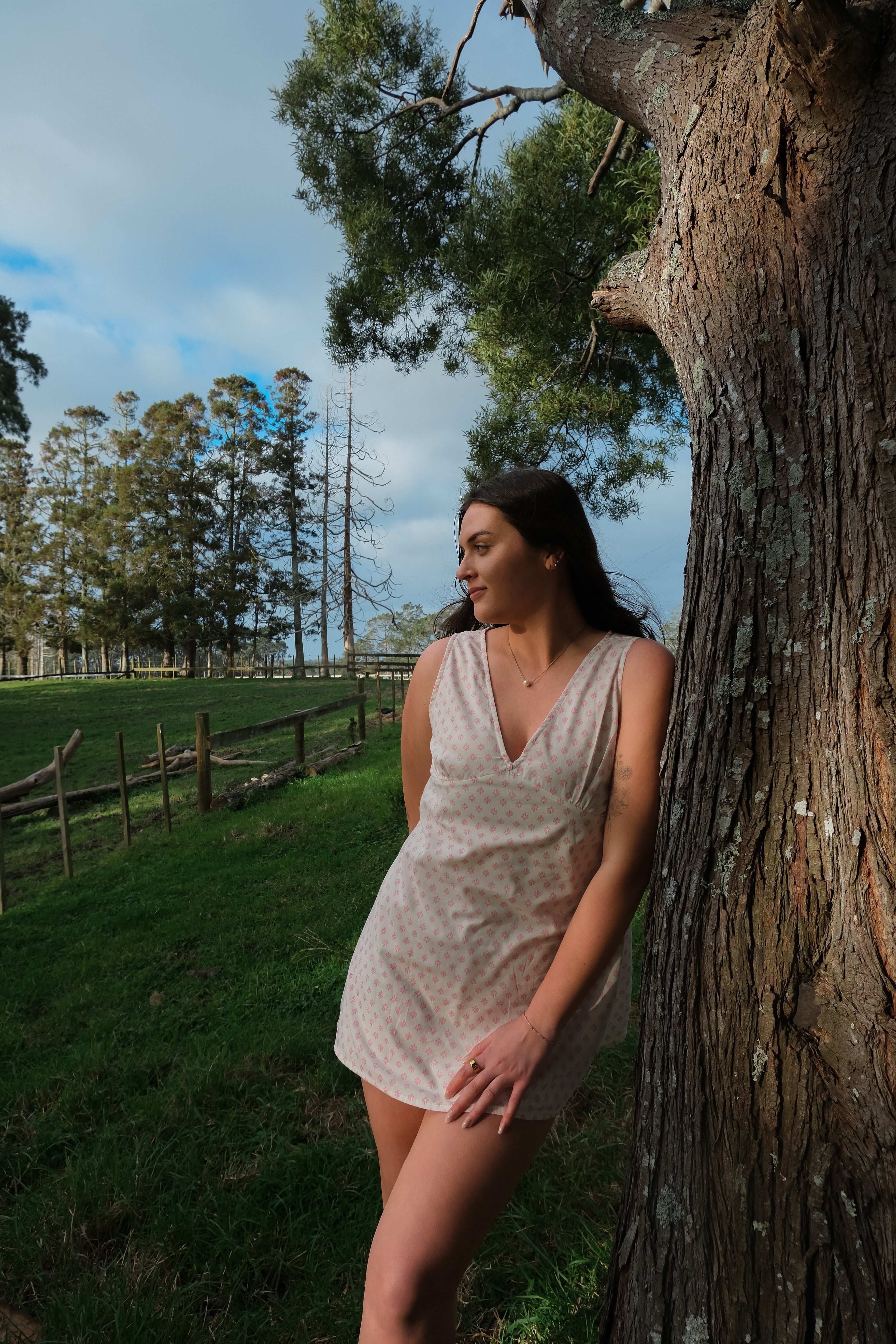 Muse Mini Dress - Lychee Pink & White