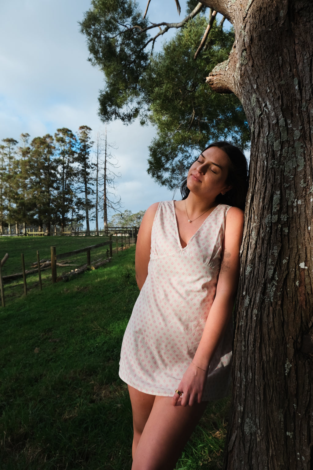Muse Mini Dress - Lychee Pink & White