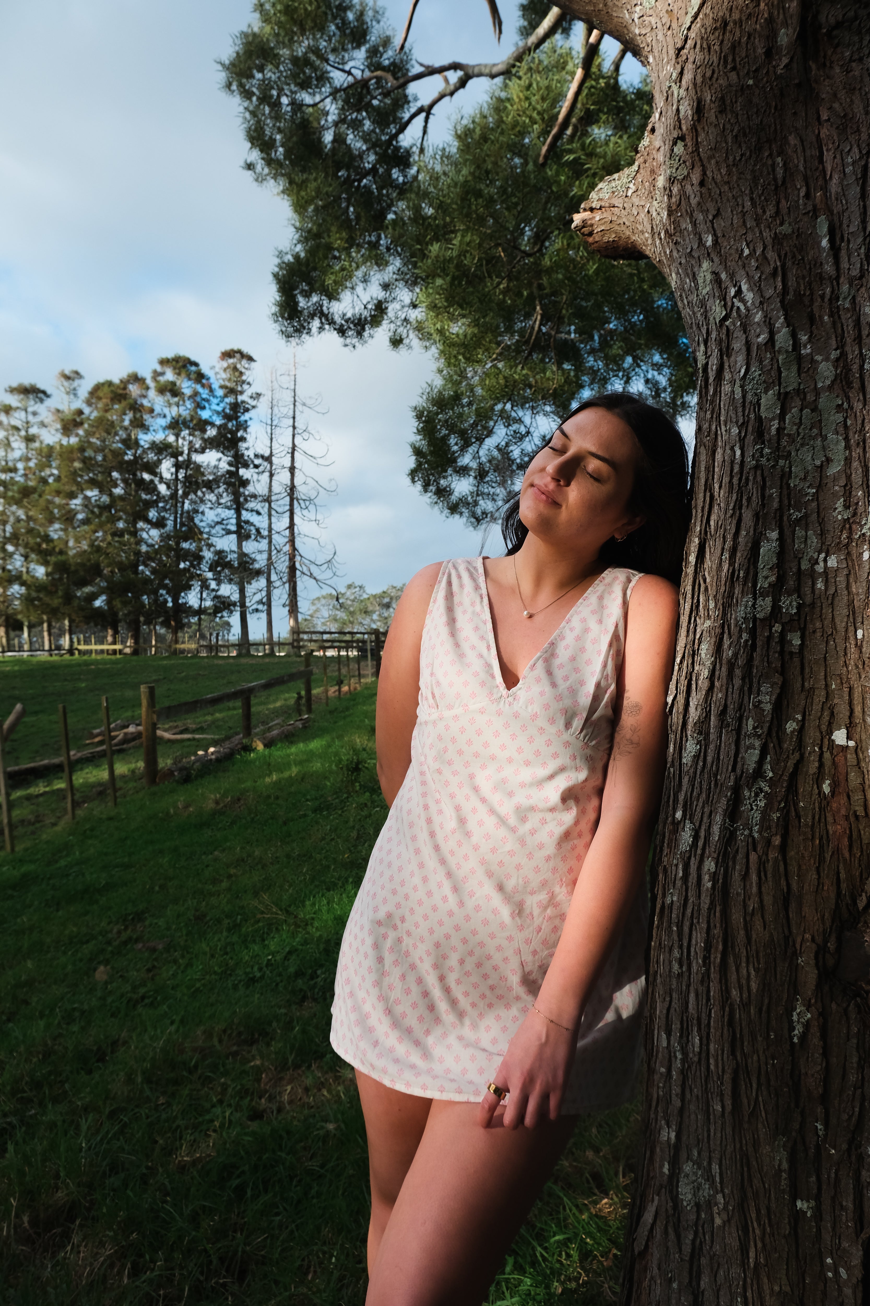 Muse Mini Dress - Lychee Pink & White