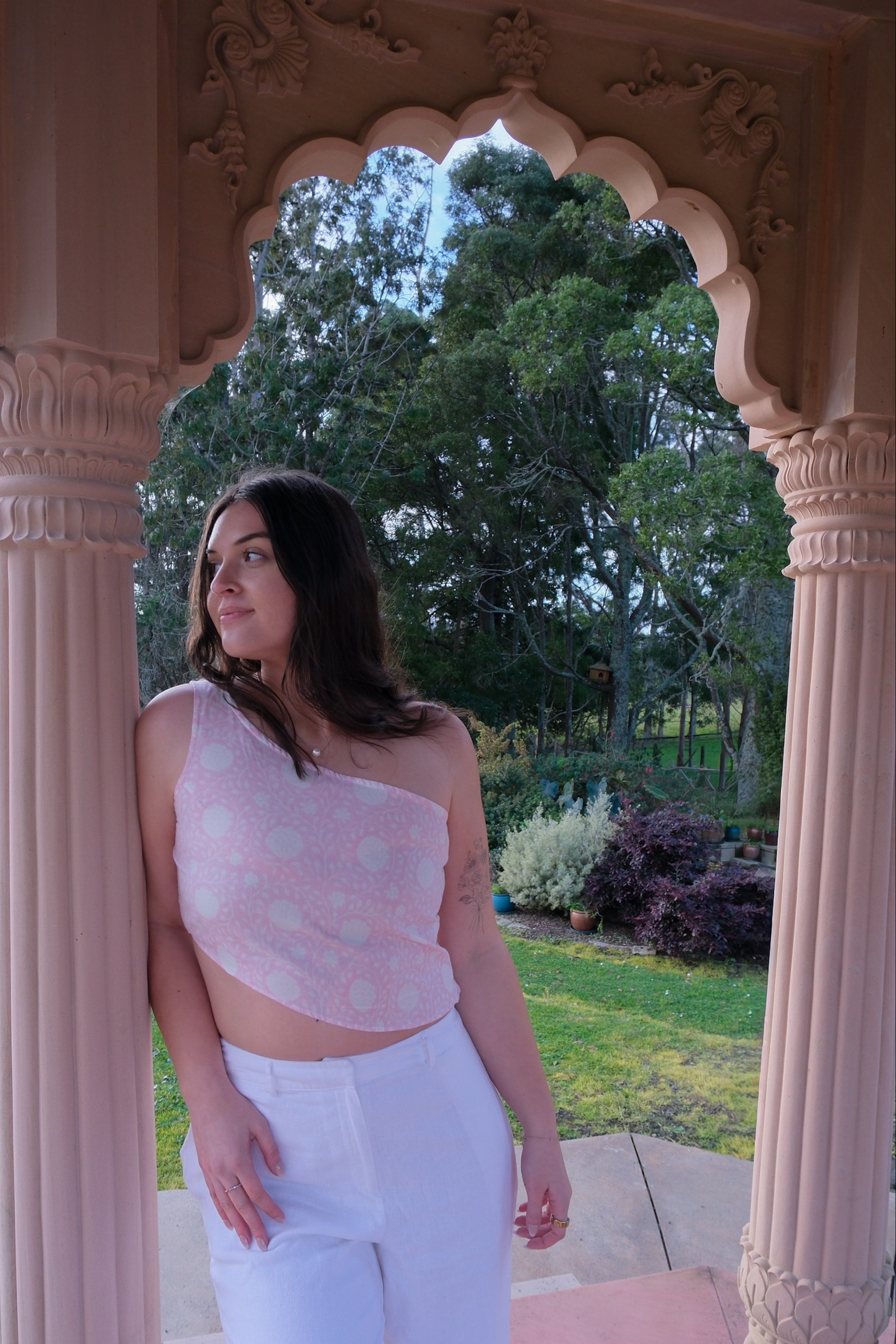 Rani Asymmetric Top - Milky Pink Lotus Buds