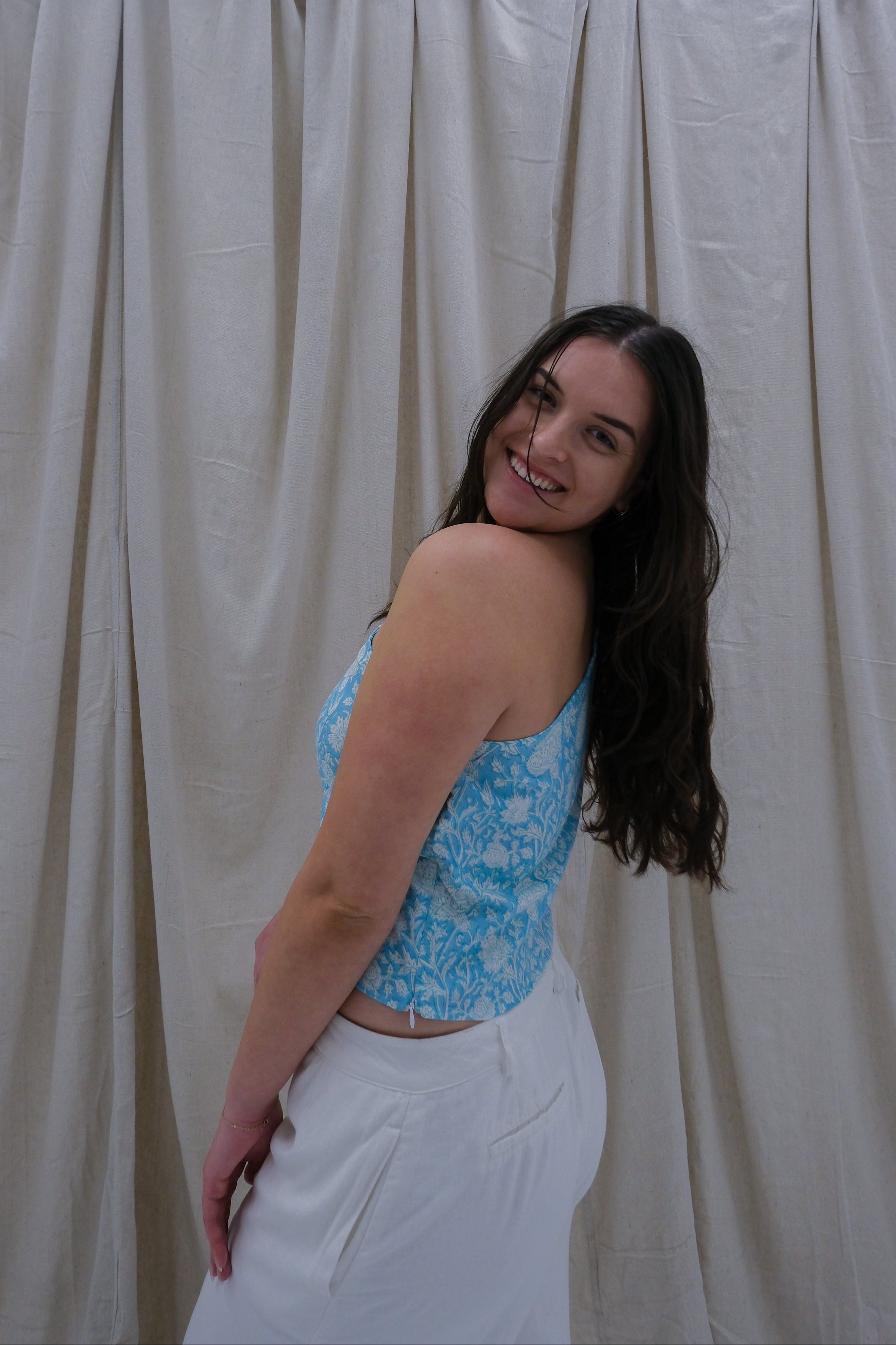 Rani Asymmetric Top - Lagoon Carnations