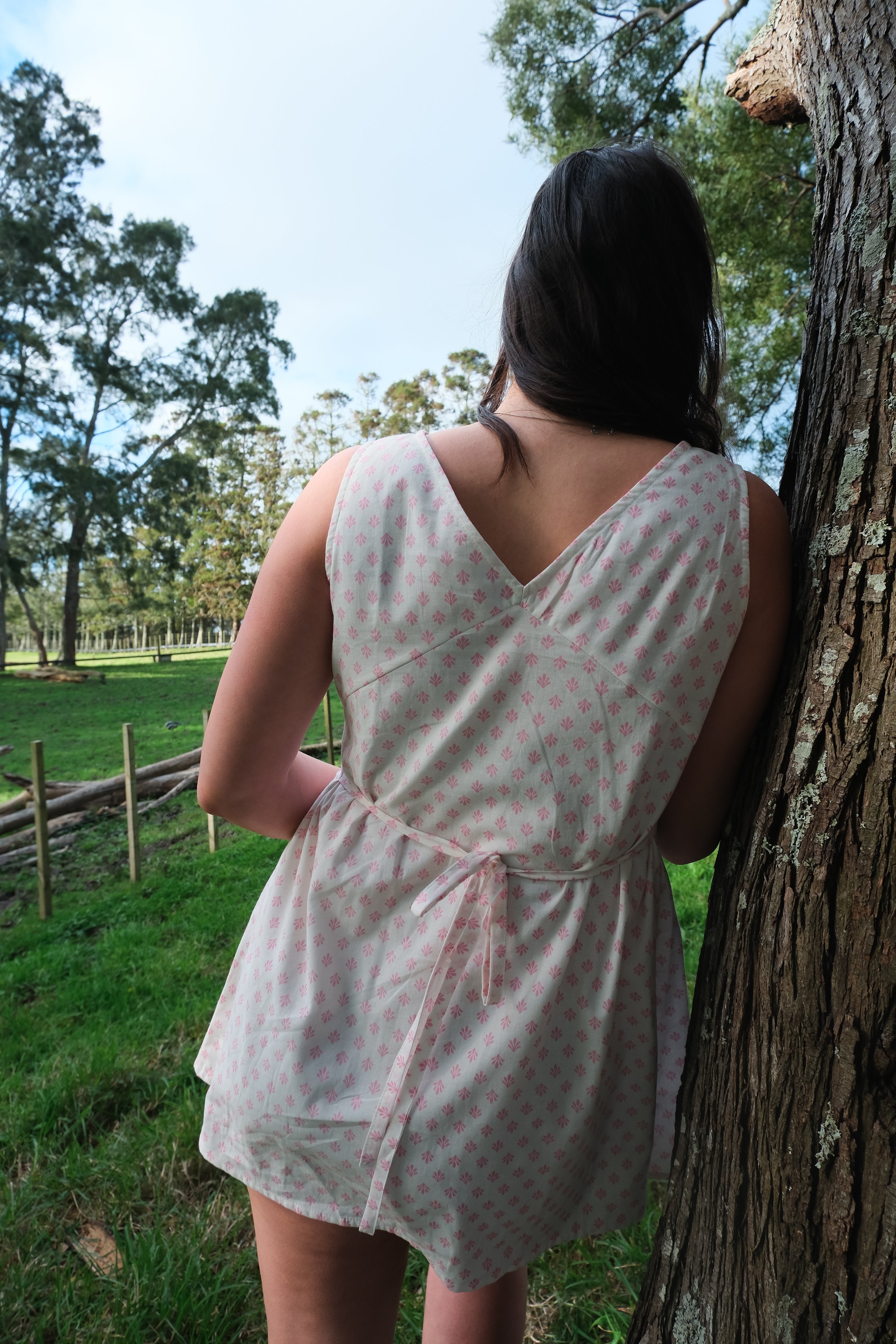 Muse Mini Dress - Lychee Pink & White